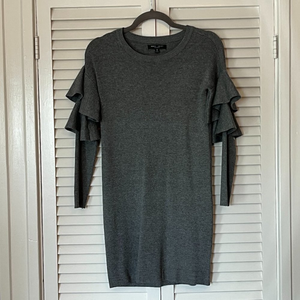 Romeo & Juliet Couture dress knit ruffle sleeve grey small